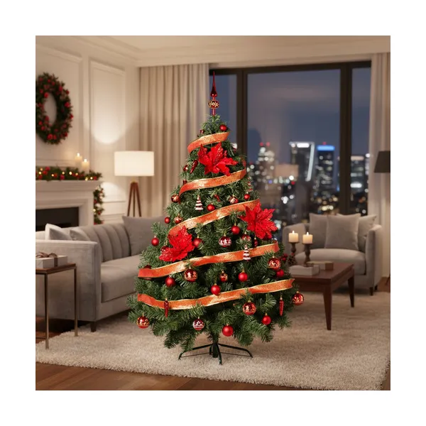 Arbolito Navidad Montañes Deluxe 1.50mt + Decoración Rojo 