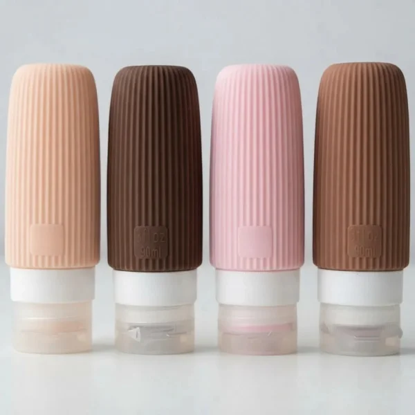 Set X 4 Frascos Silicona Viaje Avion Envases Recargables Multicolor Lisa