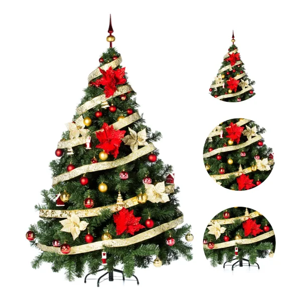 Arbolito Navidad Montañes Deluxe 1.80mts + Deco Rojo Oro Rojo Y Oro