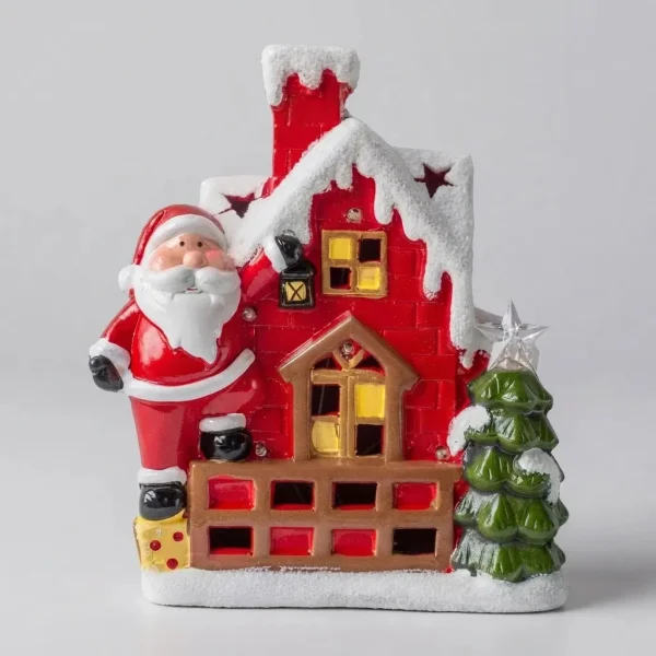 Decoracion Navideña Papa Noel Ceramica Con Luz 26cm Adornos Rojo