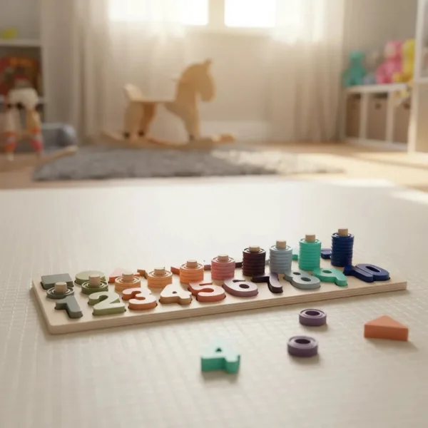 Tablero Madera Montessori 3 En 1 Números Formas Sensorial Multicolor