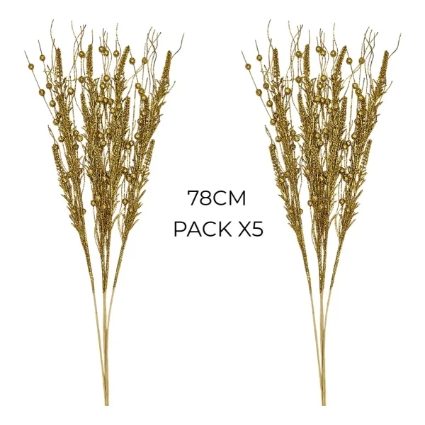 Ramas Espiga Decoración Navideña Adorno Navidad 72cm Pack X5 Dorado Ramas Espiga