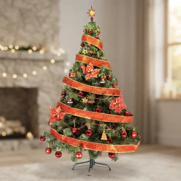 Arbol de Navidad Tronador De Lujo Verde 1,50mts Kit 40 Rojo Deco