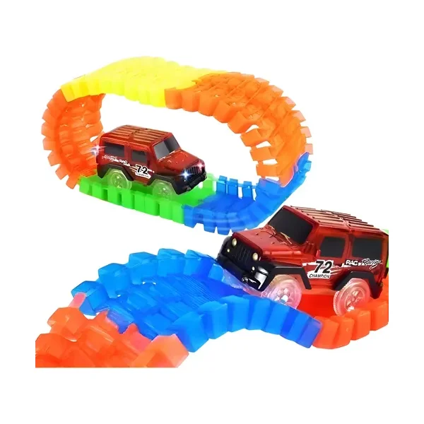 Pista Luminosa Flexible 80 Piezas Con Auto Luminoso Color Azul