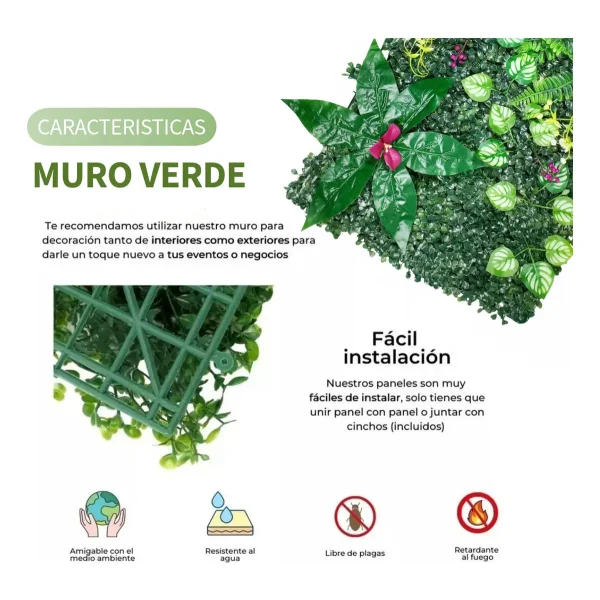 Jardín Vertical Cesped Flores Muro Artificial Verde Pack X10 Verde