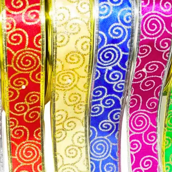 Cintas Navideñas Pack X5 Adornos Glitter 5cm 2,70mts Navidad