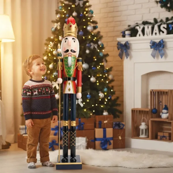 Cascanueces Navideño Gigante Soldado Rey Madera 1 Metro Verde