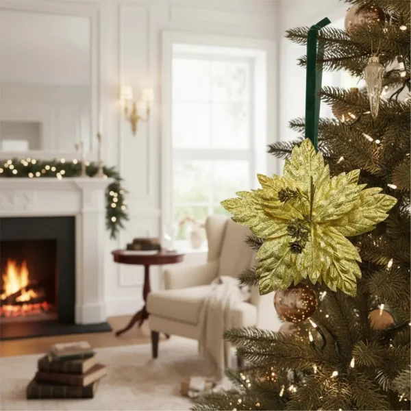 Flor 25cm Plata Arbol De Navidad Adornos Decoracion X4u Plateado Floreado