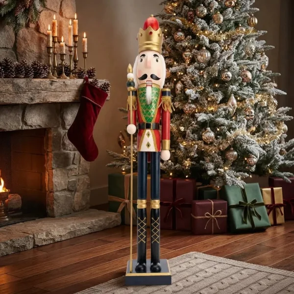 Cascanueces Navideño Gigante Soldado Rey Madera 1 Metro Verde