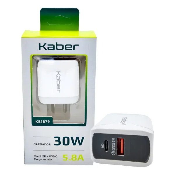 Cargador Celular Carga Rapida 30w 2 Puertos 1 Usb + 1 Usb C Blanco