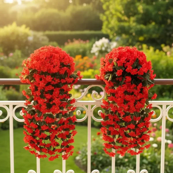 Ramo Flor Planta Colgante Pack X2 Jardin Artificial Interior Rojo