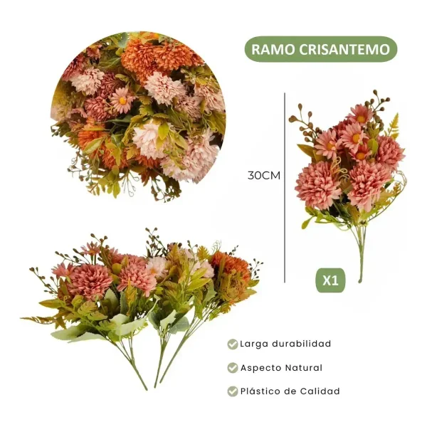 Ramo Crisantemos Flores Artificiales 30cm Decoración Pack X6 Blanco