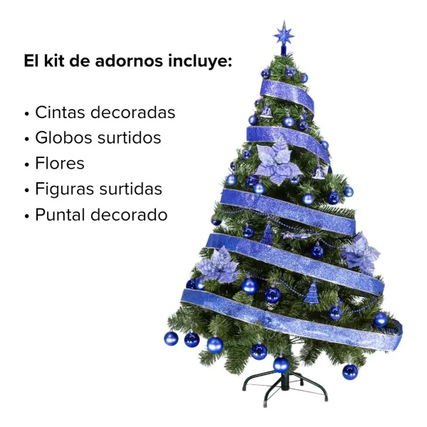 Arbol De Navidad Tronador De Lujo Verde 1,50mts Decorado Azul