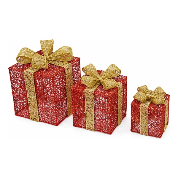 Cajas De Regalo Set X3 Decoración Adorno Navidad Con Moño Rojo/oro