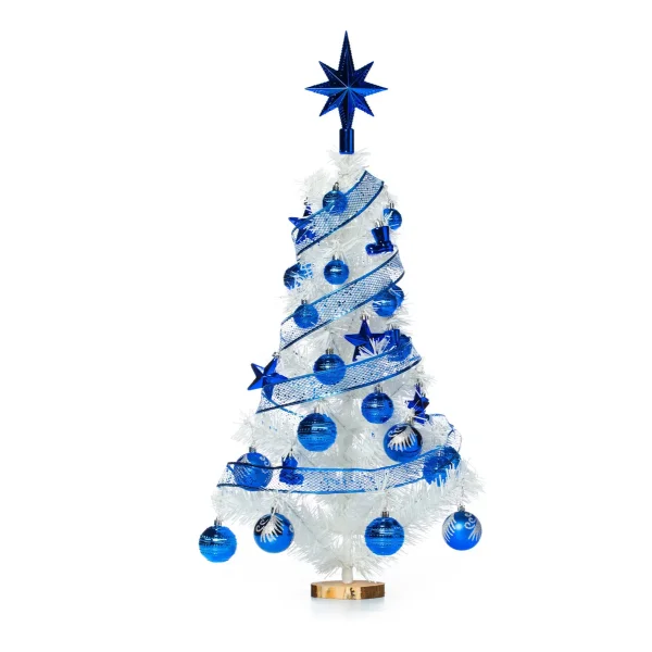 Arbolito De Navidad Blanco 80cm Con Adornos 30 Piezas Azul Blanco Y Azul