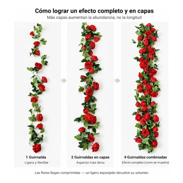 Flores Artificiales Enredadera Rosa Pack X6 Guirnalda Deco Rojo