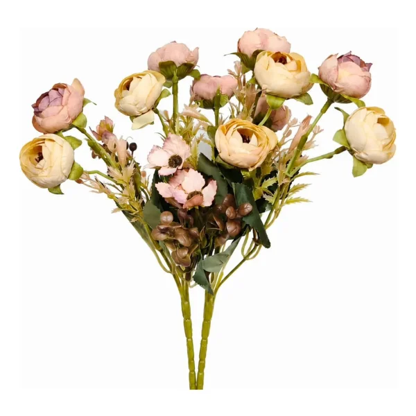 Ramo Flores Artificiales Peonías Mini 30cm Deco Vintage Blanco