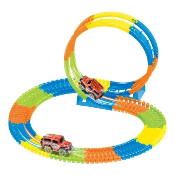 Pista Luminosa Flexible 152 Piezas Con Auto Luminoso Color Amarillo