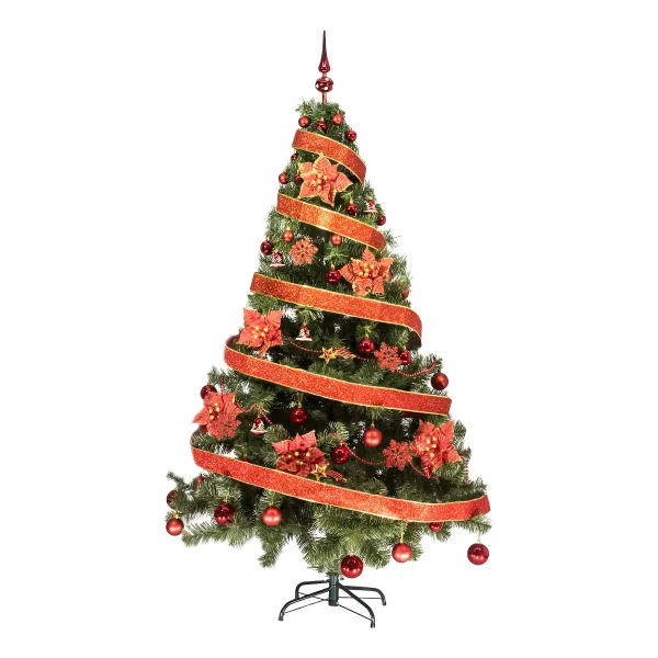 Árbol De Navidad Tronador De Lujo Fabesa 180 Cm Verde Con Kit De 60 Adornos Rojos