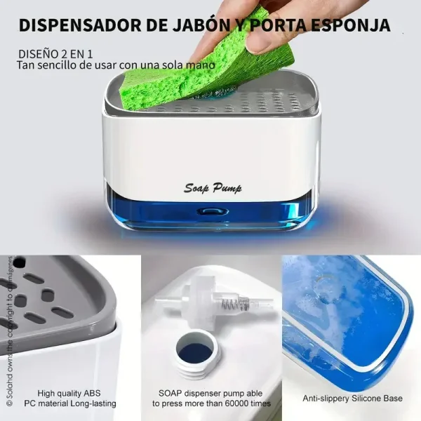 Dispenser Detergente + Esponja Organizador Bacha A Presion Gris