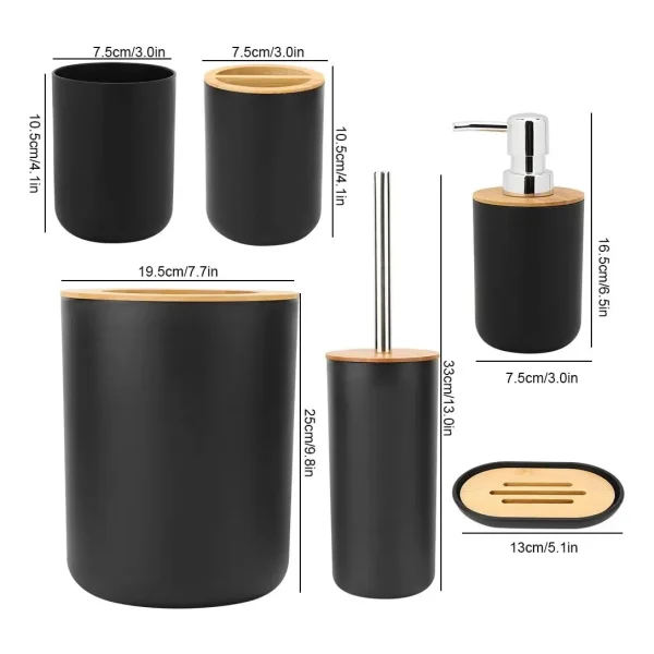 Set Baño 6 Piezas Bambu Tacho Dispenser Jabonera Escobilla Blanco
