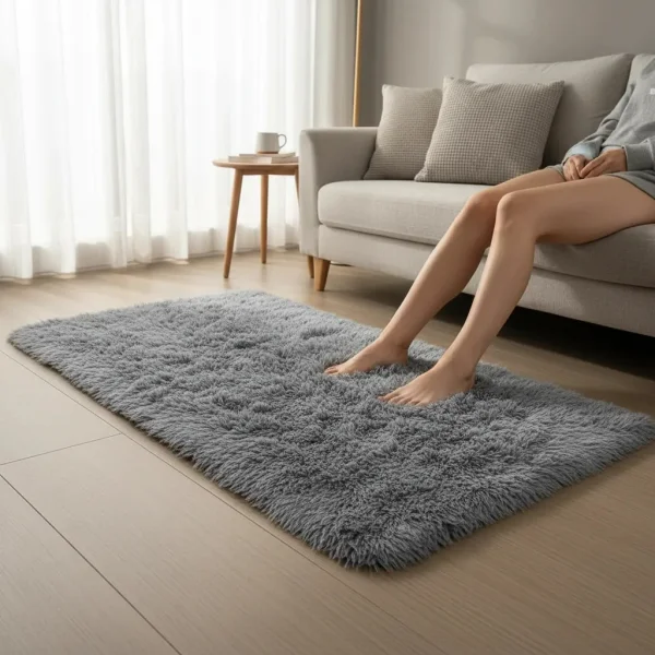 Alfombra Tapete Pelo Largo Nórdica Antideslizante 60x100cm 100 M 60 M Gris
