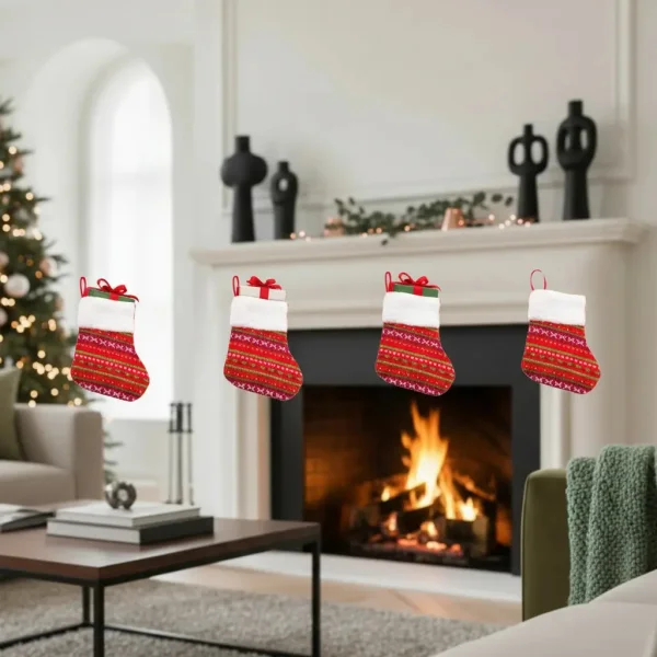 Bota Navideña Tejida Decoracion Navidad Adorno X1 Rojo Rojo