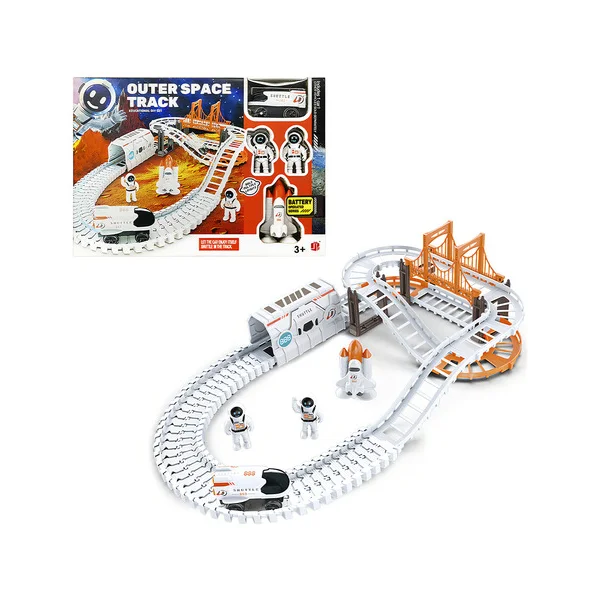 Pista De Carreras Espacial Pista Con Astronautas Cohete Y Auto Blanco