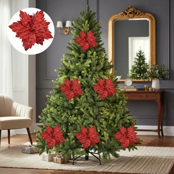 Flor 25cm Plata Arbol De Navidad Adornos Decoracion X4u Plateado Floreado
