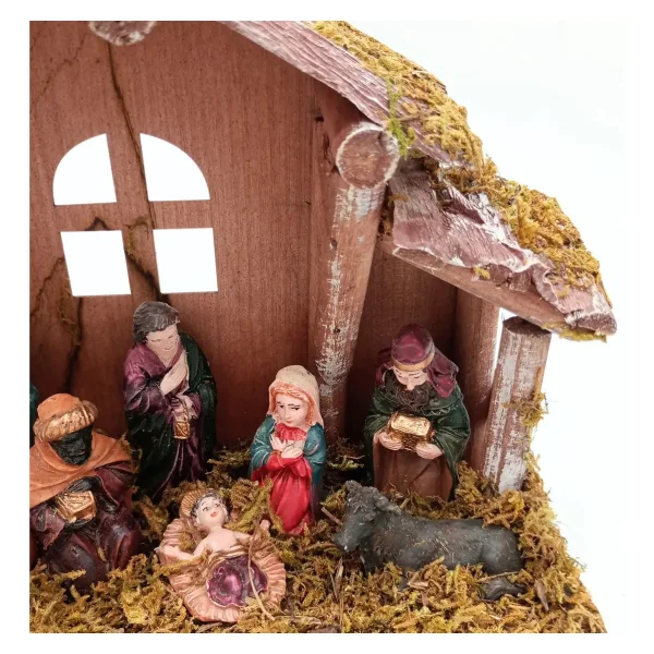 Pesebre Navideño Expreso Polar 8 Figuras Cerámica Madera 20x15.5x7cm