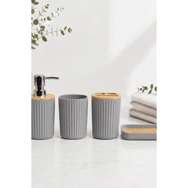Set Accesorios Baño Kit 4 Piezas Dispenser Plastico Bambu Blanco