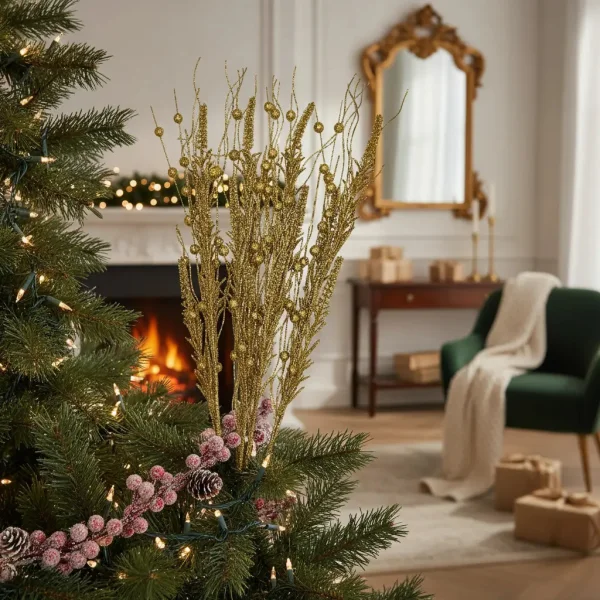 Ramas Espiga Decoración Navideña Adorno Navidad 72cm Pack X5 Dorado Ramas Espiga