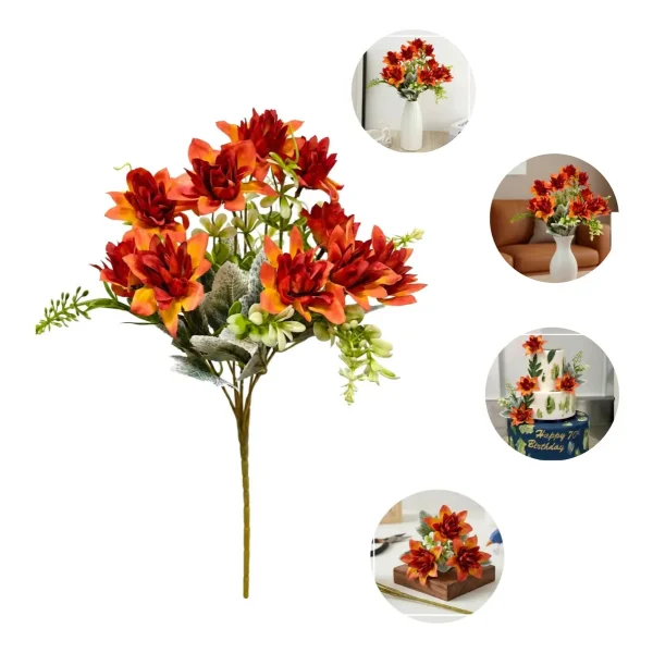 Ramo De Flores Artificiales Dalia 30cm Decoración Hogar Blanco