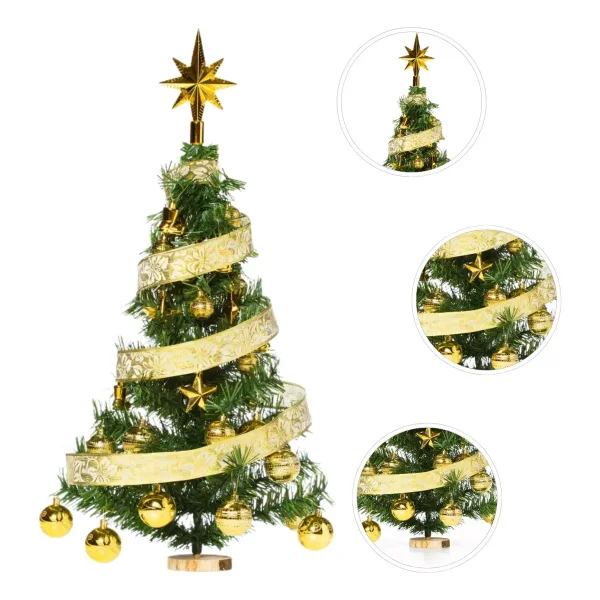 Árbol Navidad Fabesa 80cm Verde Mini Pino Deco Incluye 30 Adornos Oro