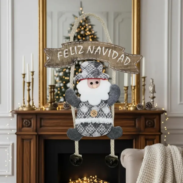 Adorno Colgante Para Puerta Decoración Navideña Deco Navidad Gris