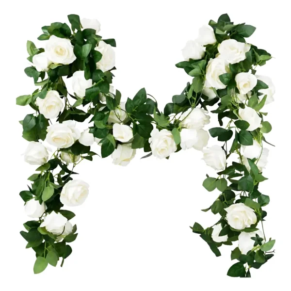 Flores Artificiales Enredadera Rosa Pack X3 Guía Guirnalda Blanco