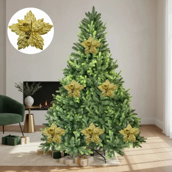 Flor 25cm Plata Arbol De Navidad Adornos Decoracion Plateado Estrella