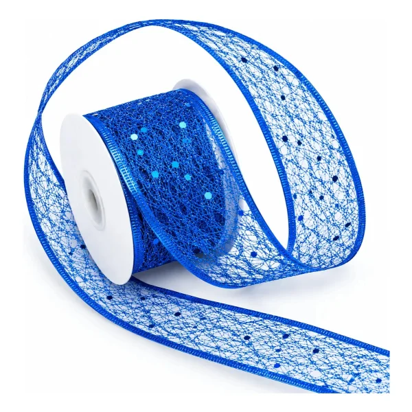 Cintas Navideñas Metalizadas Con Brillo 2,5cm 2.7m Adornos Azul