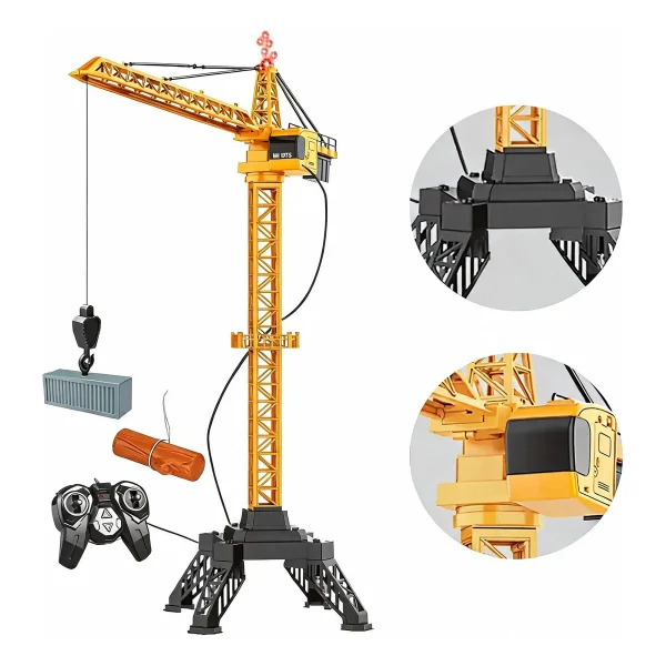 Grúa Torre Control Remoto Cable 120cm Gira 360° Luz Juguete Naranja
