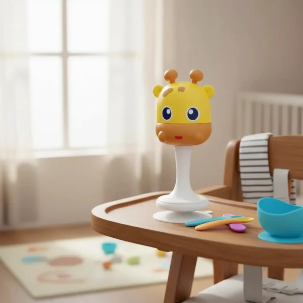 Sonajero Bebe Para Mesa Con Sopapa Base Ventosa Didactico Amarillo Jirafa