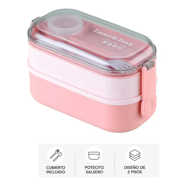 Lunchera Vianda Hermética 2 Pisos Con Cubiertos Verde Verde
