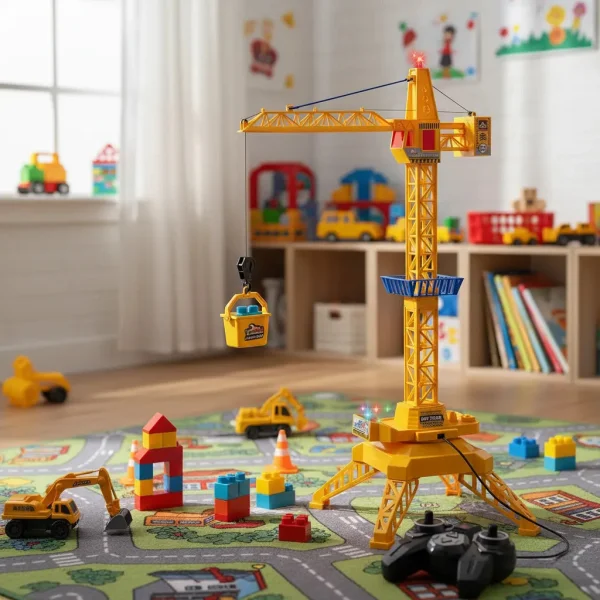 Grua Torre A Control Remoto Cable Luz Sonido Juguete Niños Naranja