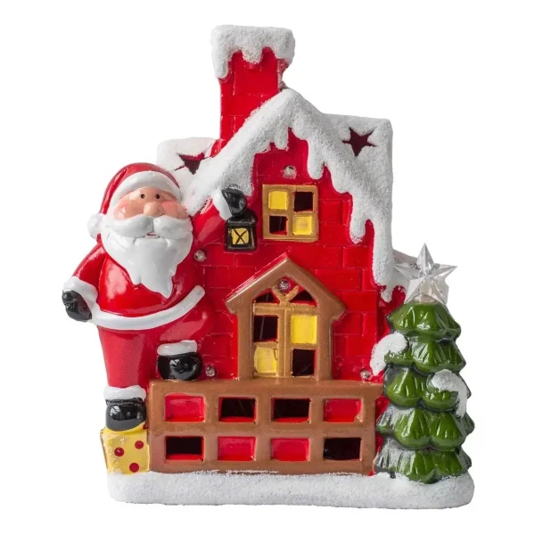 Decoracion Navideña Papa Noel Ceramica Con Luz 26cm Adornos