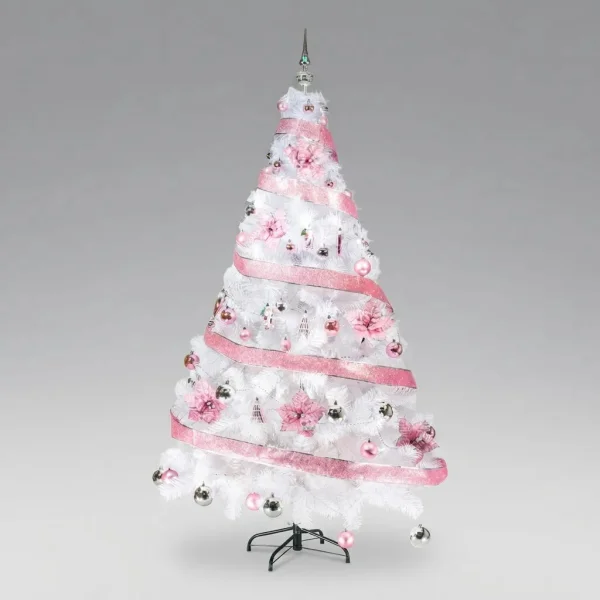 Arbol de Navidad Blanco Tronador De Lujo 1.50mts + Kit Rosa
