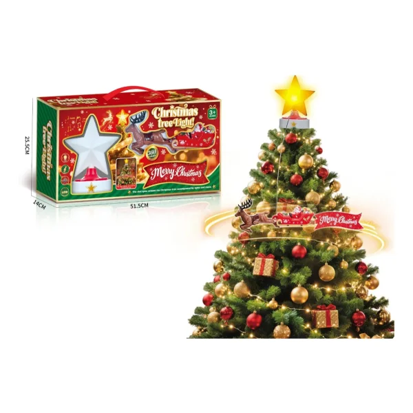 Puntal Árbol Navidad Trineo Reno Giratorio Luz Y Sonido Amarillo