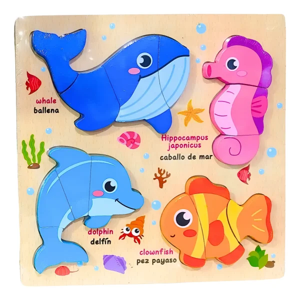 Juego De Encastre Rompecabezas 3d Madera Didáctico Niños Marinos