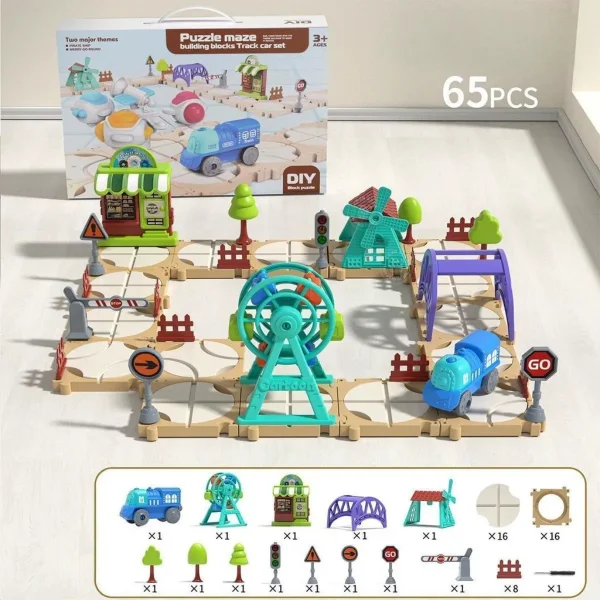 Pista Tren Eléctrico Puzzle 65 Piezas Diy Armable Niños Tren Beige