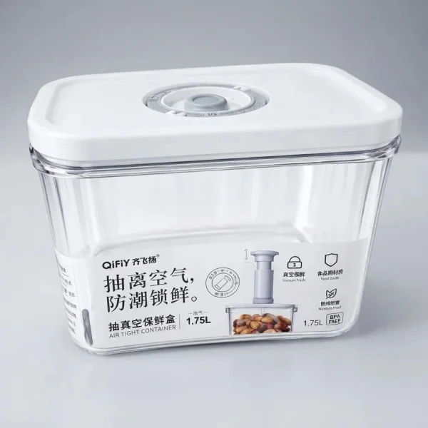 Taper Hermético 1700ml Válvula Vacío Sin Bomba Freezer Transparente