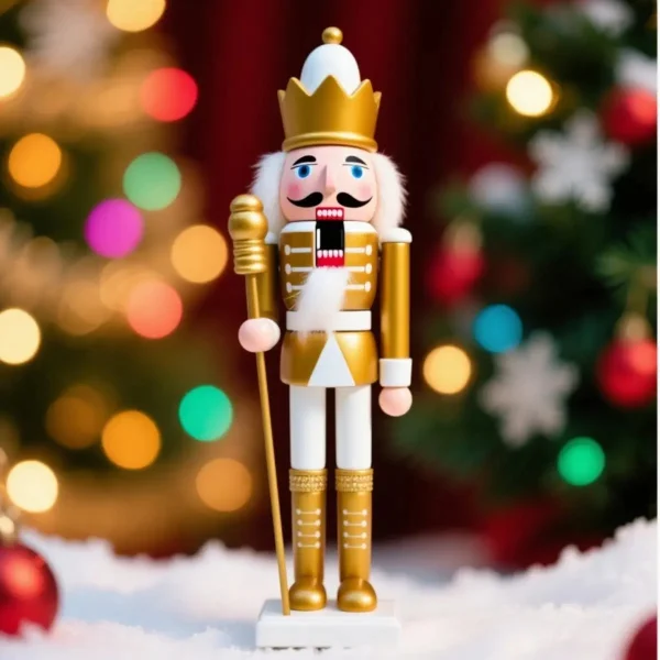 Cascanueces Soldado Adorno De Madera 30 Cm Navidad Blanco