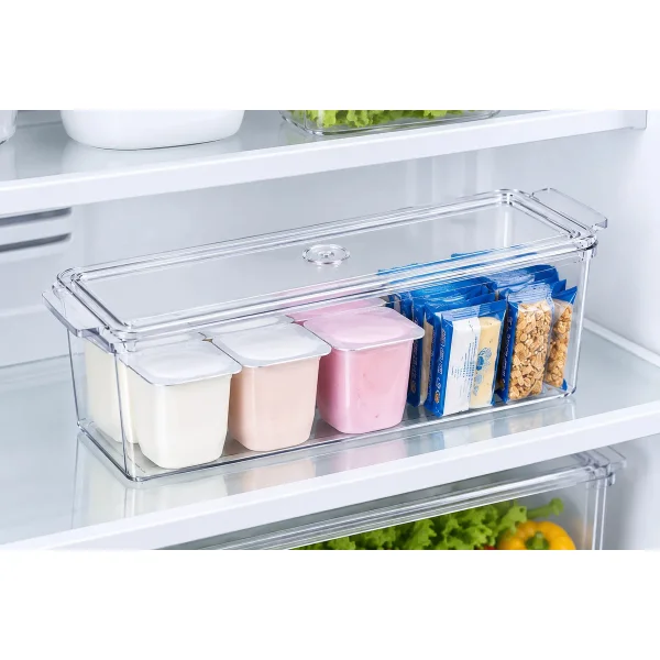 Organizador Heladera Contenedor Multiuso Con Tapa 30x10x10 Transparente